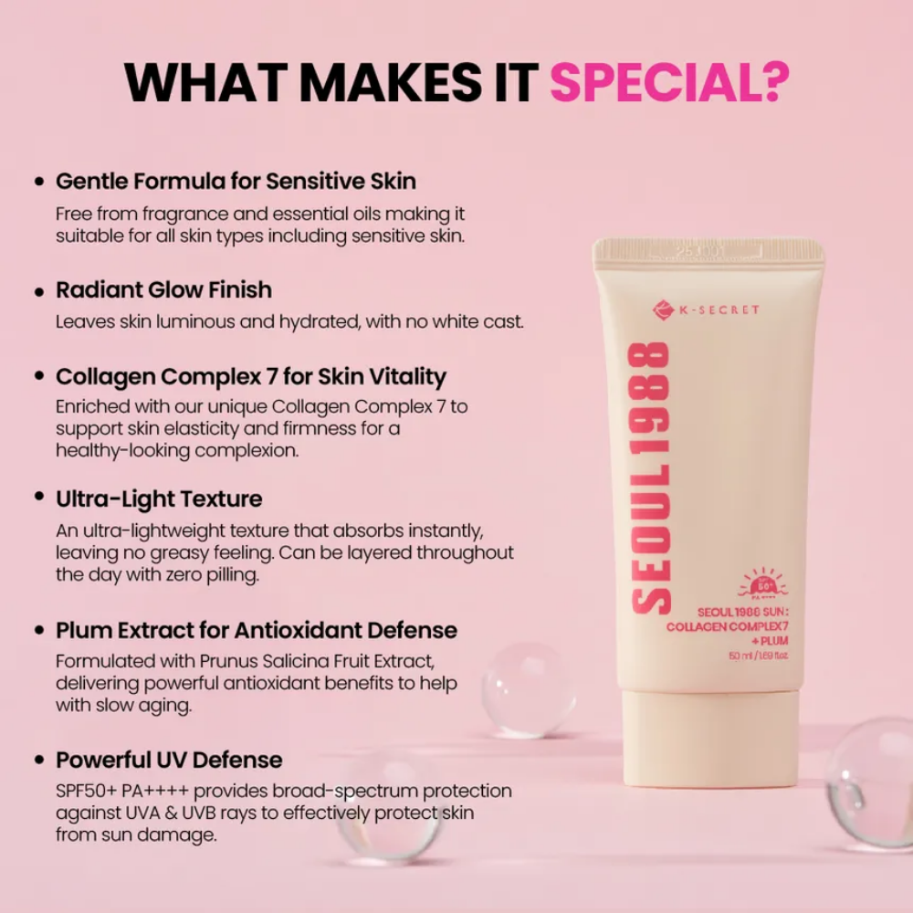 K-Secret Seoul 1988 Sun: Collagen Complex 7 + Plum PA++++ SPF50 50g