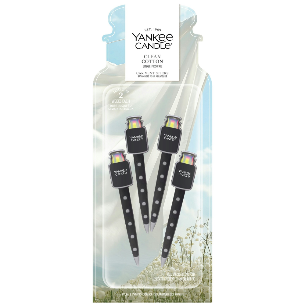 Yankee Candle Clean Cotton Car Vent Stick Air Freshener Pack of 4