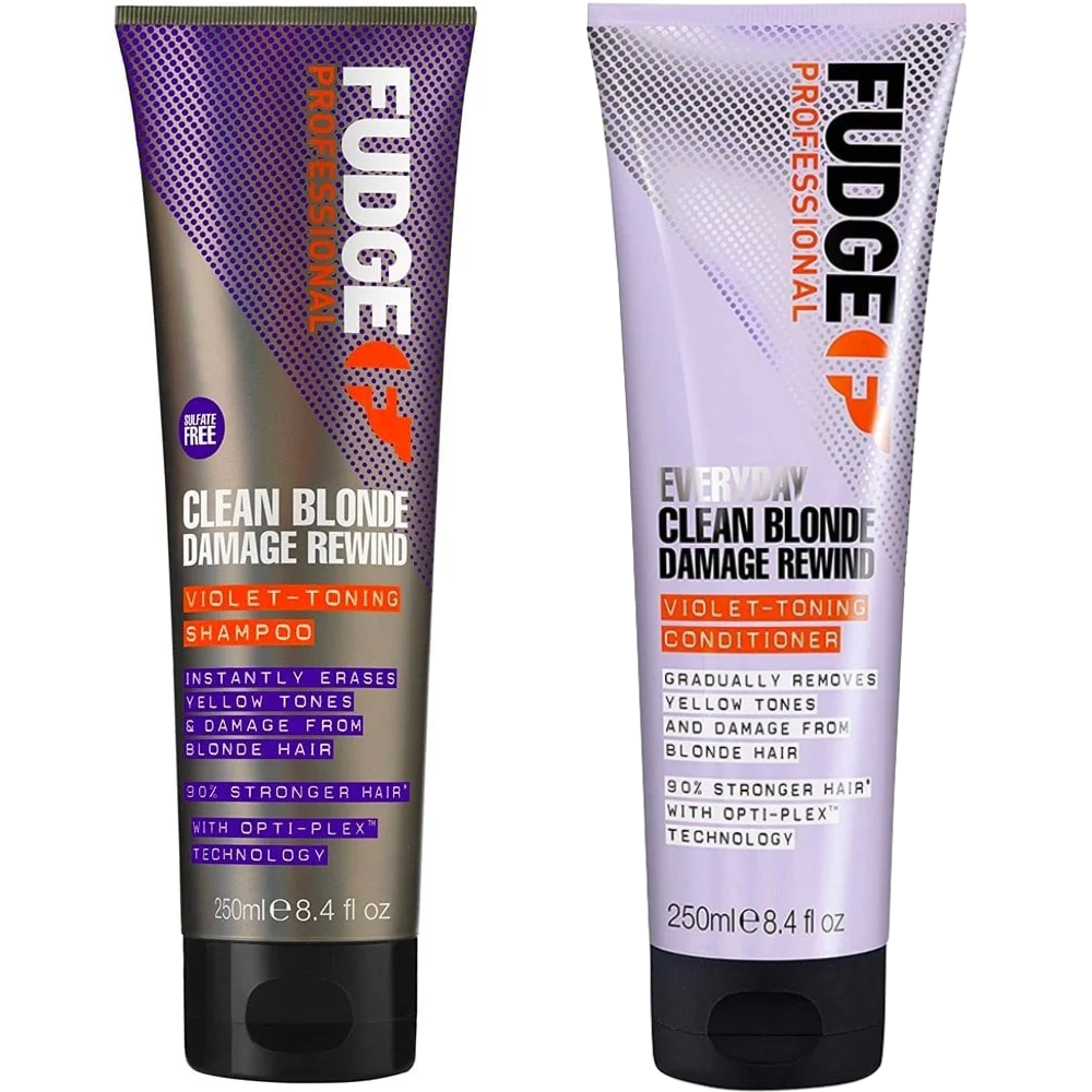 Fudge Professional Clean Blonde Damage Rewind Violet-Toning Shampoo & Conditioner Twin 2 x 250ml